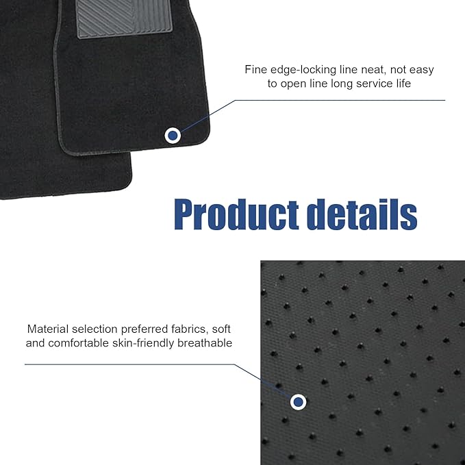 4 PCS Car Carpet Floor Mats, PVC Anti-slip Base Comfortable Carpet, Breathable Flame-retardant Floor Liner for All Weather, Interior Accessory for Cars SUVs Trucks (Black)