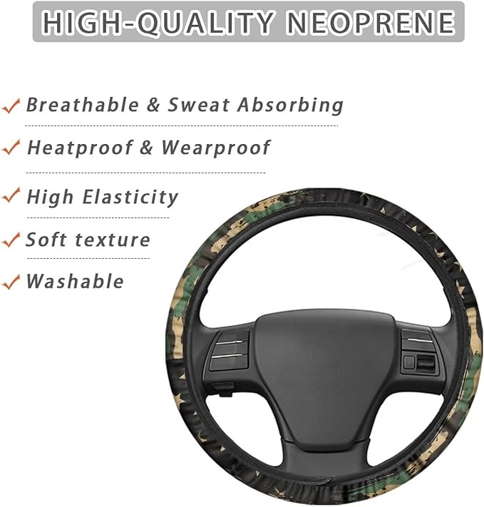 SEANATIVE Car Steering Wheel Protector Cover Army Camo American Flag Automotive Universal Steering Wheel Cover, Car Accessior, Easy to Disassemble