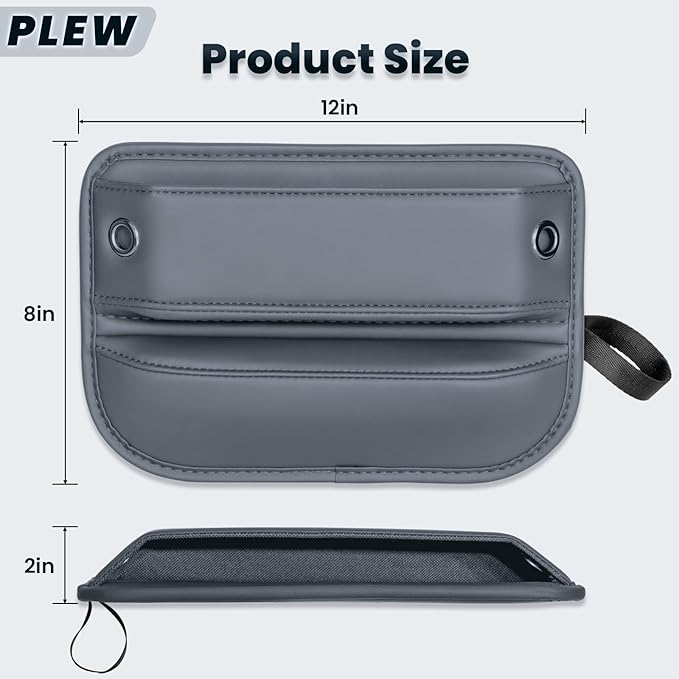 2-Pack Car Seat Gap Filler Organizer - Upgraded Anti-Slip Strap Design - Premium Leather Side Console Pocket - Prevent Phone Falling - Universal Fit Car Essentials for SUV, Truck & Sedan, Grey