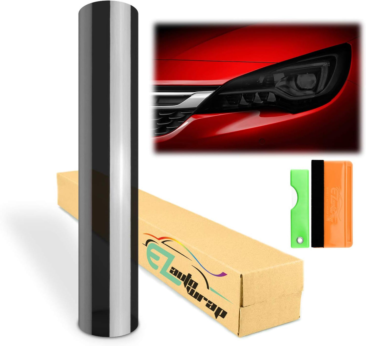 Free Tool Kit 12"x36" (1FT x 3FT) Glossy Dark Black Smoke Headlight Taillight Fog Light Side Marker Vinyl Tint Film Self Adhesive
