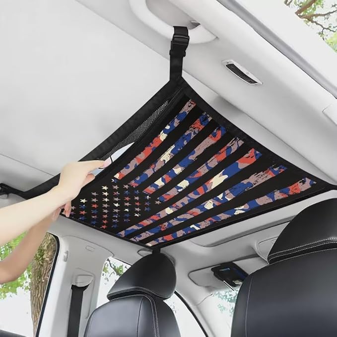 Car Roof Storage Bag Camouflage Flag Print Car Roof Seat Organizer All Car Storage Organizers Inner Car Accessories Compatible with Most Vehicles