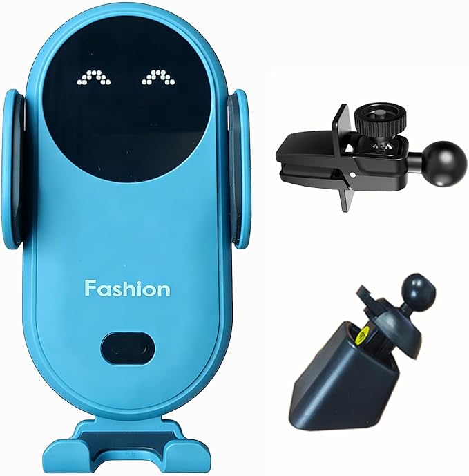 Wireless Car Charger Mount, Cute Car Phone Holder, Automatic Clamping Air Vent Dashboard Smart Phone Holder for iPhone 15/14/13/12/11//XS/XR/8, Samsung S23/22/21/20/Note 20, etc (Blue)
