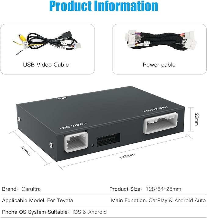 Wireless Carplay Android Auto Adapter for Toyota with Entune2.0 2014-2019, Fits for Tundra/Highlander/RAV4/Tacoma/Camry/Corolla/Avalon/Prius/CH-R/Sienna