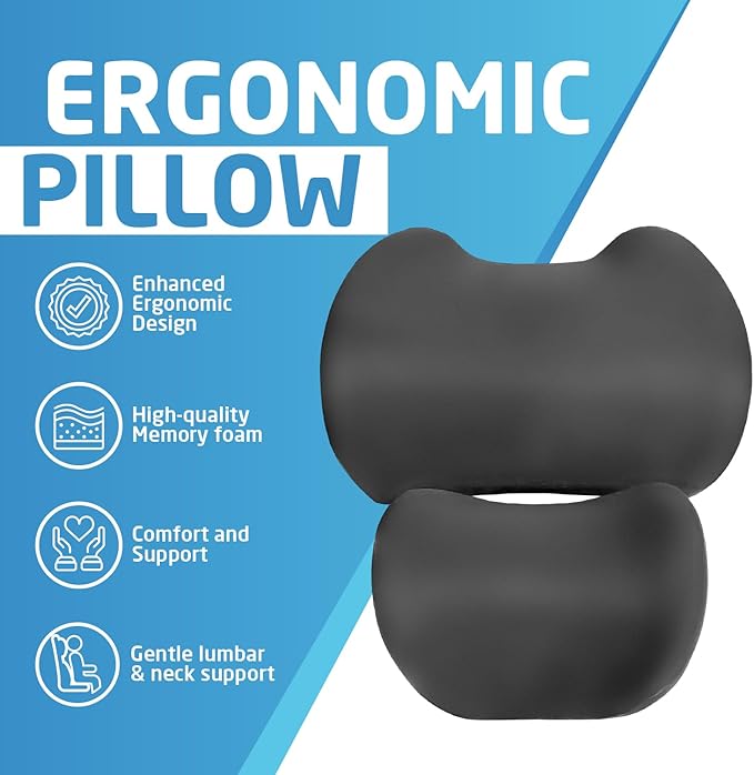 Lumbar & Neck Support Pillow Kit - Gray - Back & Neck Support Pillow for Car & Office Chair - Memory Foam Pillow - Ergonomic Pillow for Neck & Back Pain Relief