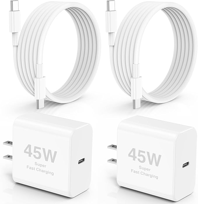 10ft iPhone 17 16 15 Charger, 2Pack 45W USB C Fast Charging Block and Long Type C to C Cable Cord,Wall Plug Adapter Cube Brick for Apple iPhone 17 Pro Max/17 Air/16e/16 Pro/15 Plus/iPad,Samsung Galaxy