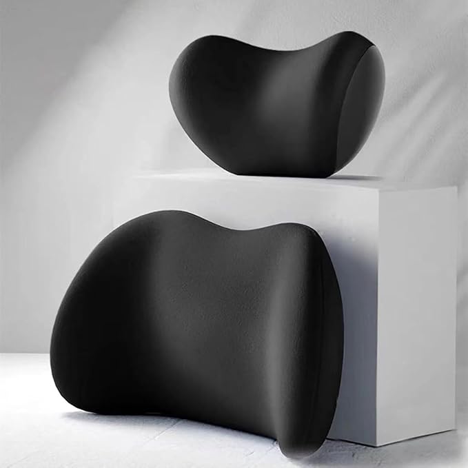 Car Headrest & Lumbar Support Cushion for Dodge Ram Promaster 2013-2020, Ergonomic Memory Foam Neck Head Pillow Seat Adjustable Strap Removable Breathable Interior Accessories,Black