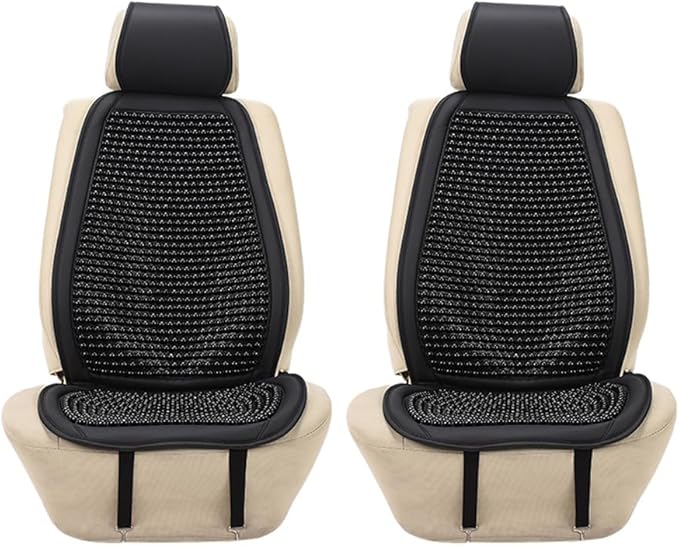 Blueshyhall Cooling Wooden Beaded Car Seat Cover Comfortable Massage Support Cushion for SUV Auto Office Home Seat Chair - Black 2 Pcs