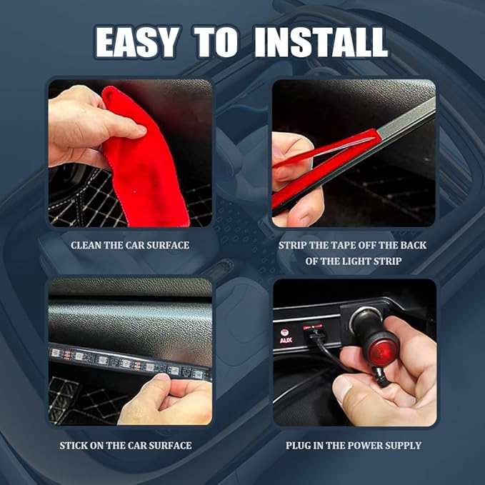 Smart Car LED Strip Lights, Led Lights for Car, 12V LED Lights Running Board Lights, Universal Multicolor LED Car Lights Kits Car Interior Accessories Fit for Truck Car SUV (Cigarette Lighter)