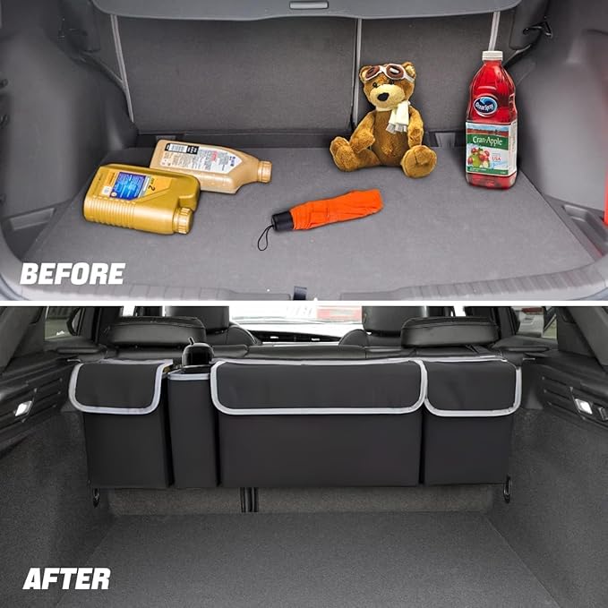 Car Trunk Organizer with Lid for 2023-2026 Honda HRV, Large Waterproof Vehicle Backseat Hanging Storage Bag with Pockets & Adjustable Straps