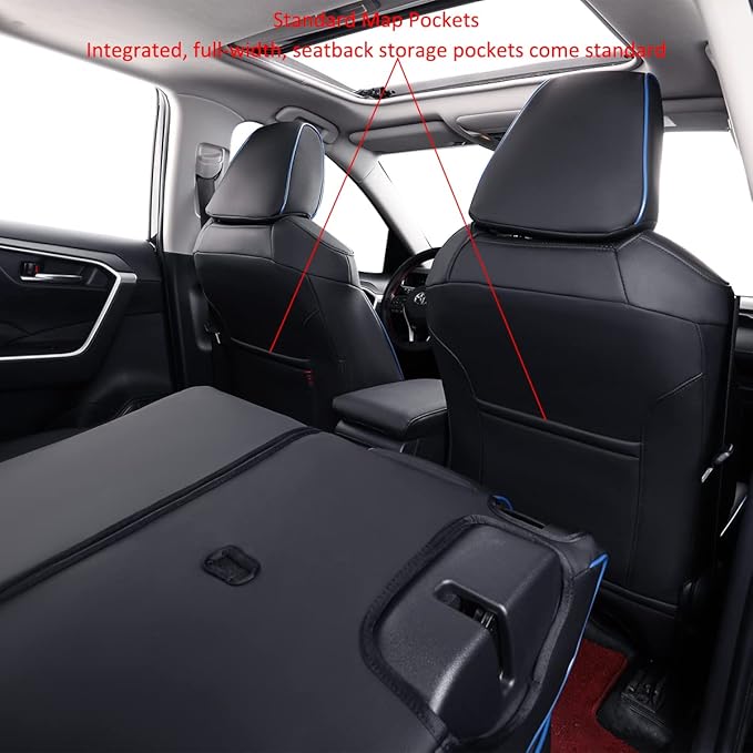 EKR Rav4 Seat Covers Custom Fit for Toyota Rav4 (Hybrid) Woodland/Limited 2026, Leather Car Seat Cover Full Set for SUV,Faux Leather(Black with Blue Piping)