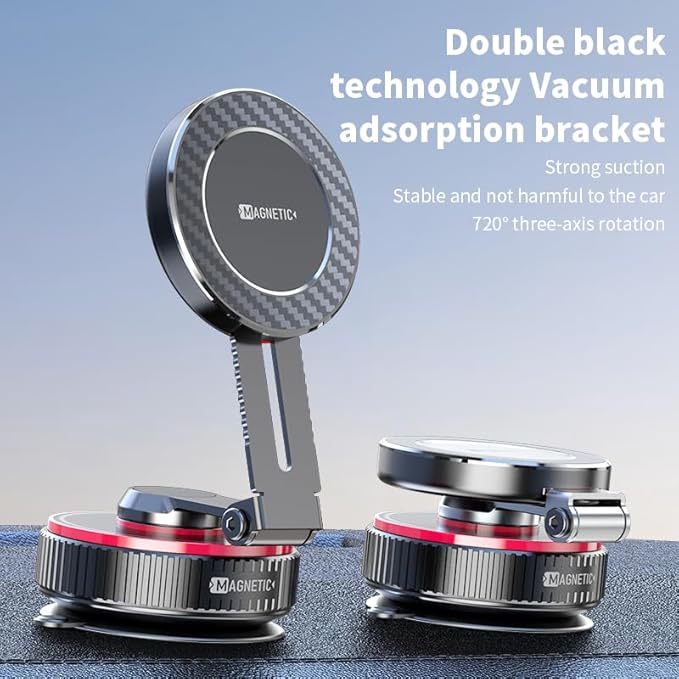 2026 Upgraded Vacuum Magnetic Mobile Phone Holder Cars for Magsafe Car Mount, Exclusive Metal Adjustable Telescopic Rod,Suction Cup Mobile Phone Holder for iPhone17 Pro Max 16 15 14 13 12 & Samsun