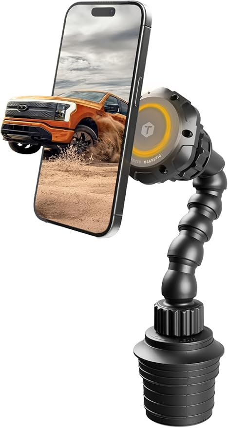 ToughTested MagTough Python Magnetic Cup Holder Phone Mount for Car - Heavy Duty MagSafe Car Mount with Flexible Python Arm - Universal SUV & Truck Accessories - 360 Rotation, Stable Expandable Base