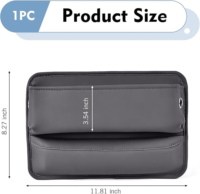 Leather Car Seat Gap Filler, Waterproof Anti-Slip Side Storage Pouch for Phones Keys Glasses Cards, Universal for Most Cars, SUVs, Trucks (Gray)