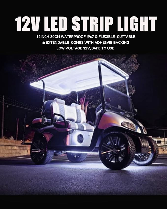 12v led Strip Lights 12" Connectable White Led Light Strips for Cars Motorcycle Golf Cart Boat Marine Waterproof 12V Led Light Strip, 4Pack