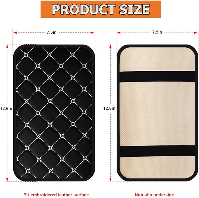 HZEL Car Center Console Cushion Pad, PU Leather Vehicle Armrest Protection Cover, Waterproof Automotive Interior Arm Rest Seat Box Mat Accessories, Universal for SUV, Sedan, Truck (Black/White)