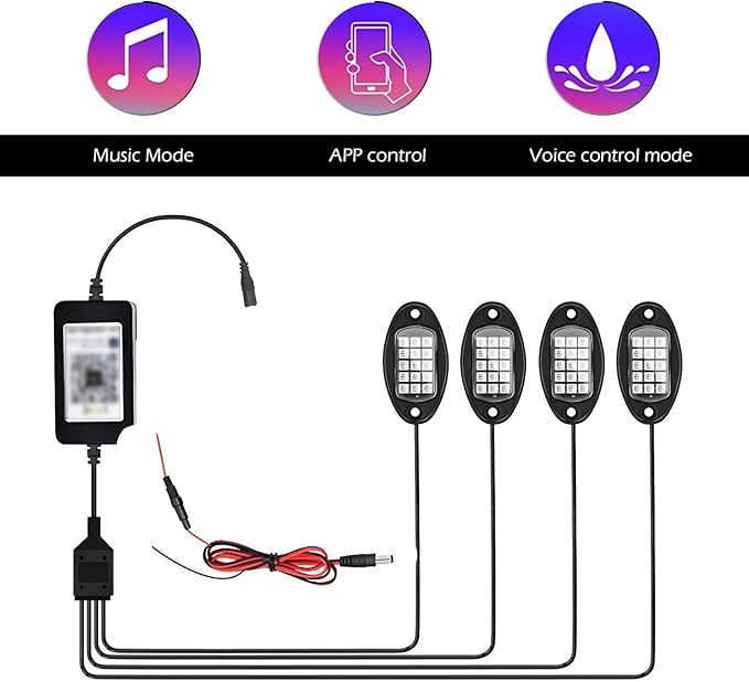 4 PCS RGB LED Rock Lights, LEDs High Brightness Waterproof Neon underglow Kit with Bluetooth App Control Flashing Music Mode, Wheel Well Light for Trucks, SUV, Golf Cart, ATV, Pickup