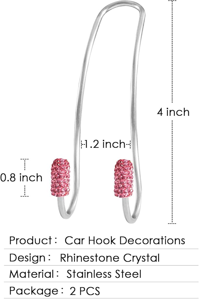 Guoord Pink Car Accessories for Women, 2 Pcs Hot Pink Car Decor Hooks for Purses and Bags, Durable Backseat Holder, Heart-Shaped Purse Hook Hangers, Storage Universal for SUV Truck & Van
