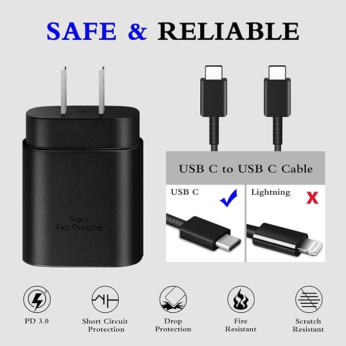GUUSMART Type C Charger 2-Pack 25W Type C Fast Charging Block with 6ft USB C Charger Cable Compatible with Galaxy S26 S25 S24 S23 S22 S21/Phone 17/16/16 Pro Max/15/15 Pro Max/15 Plus-Black