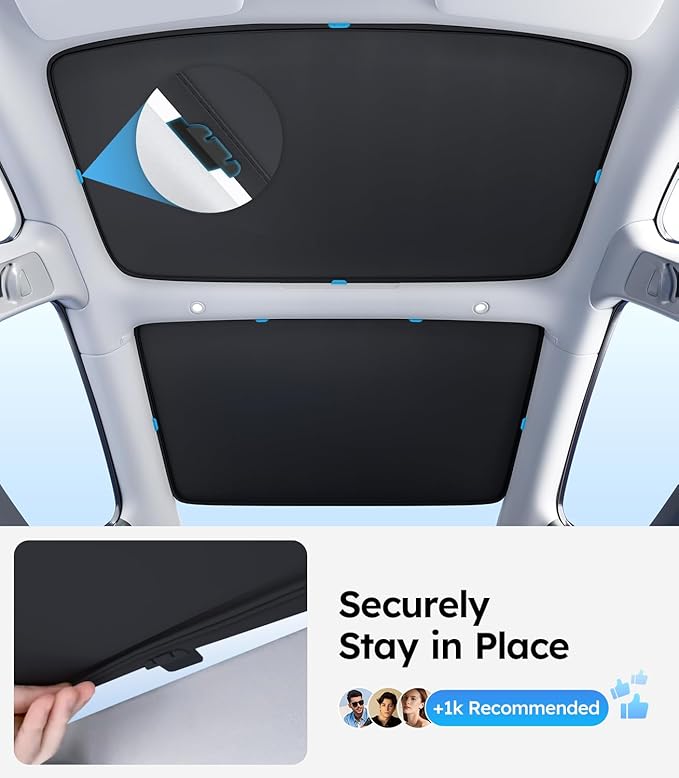 Wigoo 2026 Tesla Model 3 Sunshade Roof [Never Sag, Nano Ice-Crystal Coatings] Heat Reflective Glass Roof Sun Shade, Accessories for Tesla Model 3 2020~2026, Tesla Interior Black