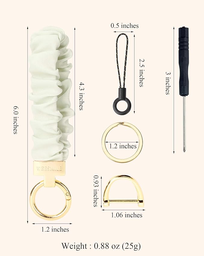 WEESMILE Keychain Wristlet, Stretchy Key Chain for Car Keys with D ring, Cute Scrunchie Wrist Bracelet for Women Men