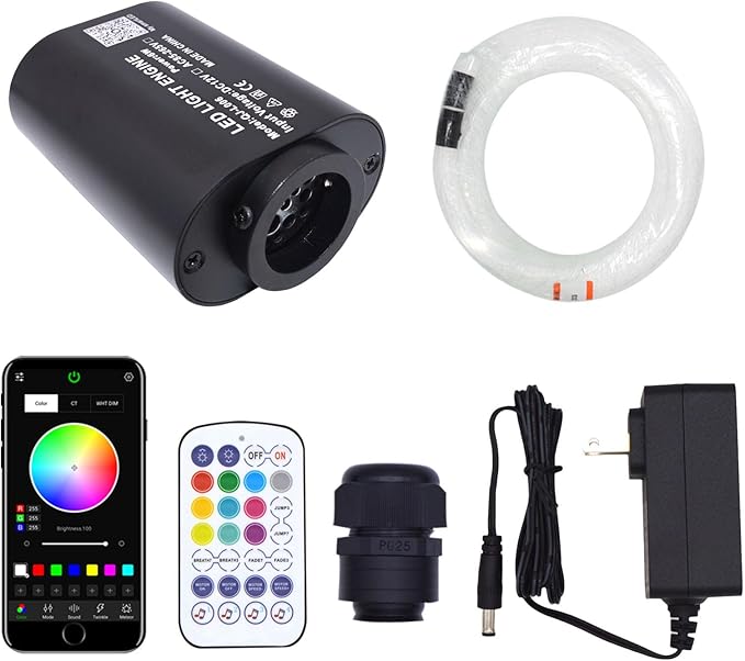 Twinkle Starlight Headliner Fiber Optic Light Kit with RF and APP Control,6W Light Engine and Fiber Cable 550 Pieces 9.8ft/3m