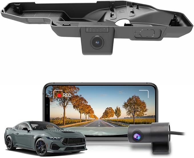 Fitcamx Front 2K+Rear 1080P Dash Cam Adapts for Ford Mustang 2024 2025 Ecoboost GT Premium Dark Horse, OEM Style, Dual HD Video, Loop Recording, Built-in WiFi & APP, G-Sensor, Easy to Use, 64GB Card