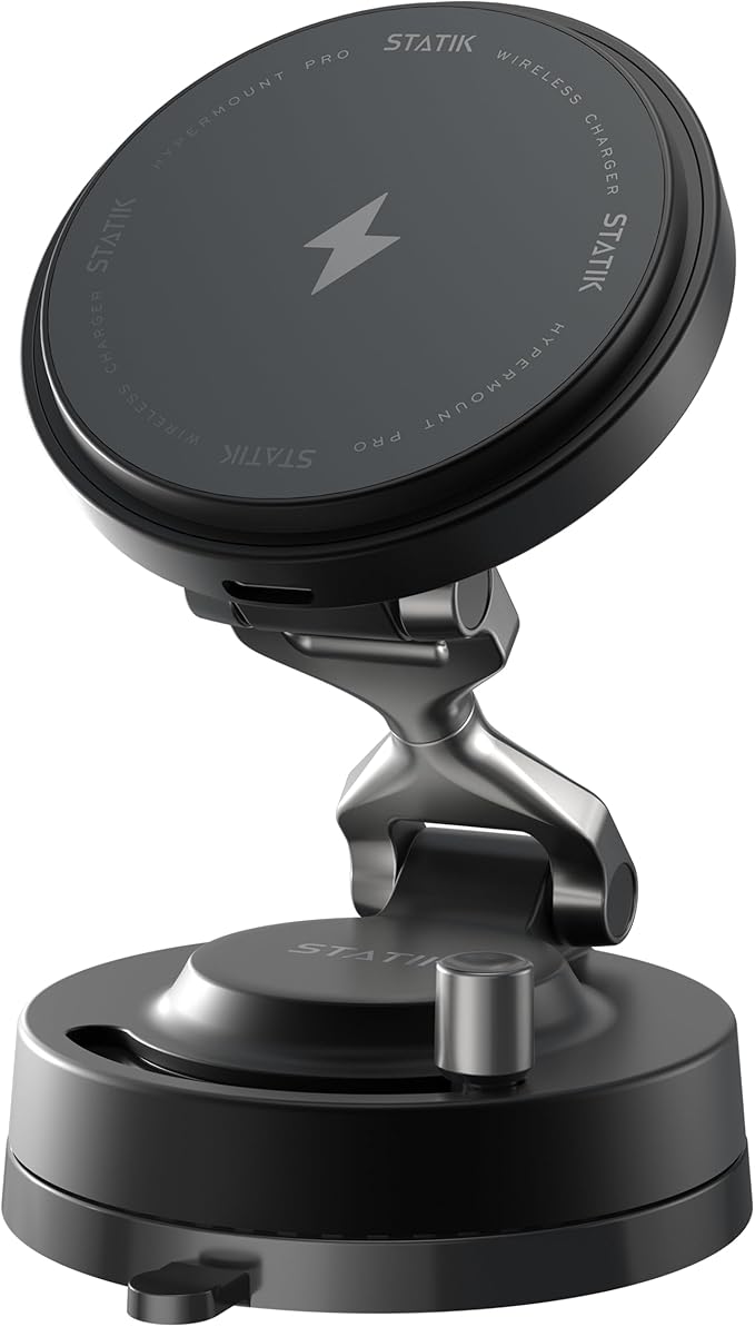 Statik HyperMount Pro Phone Mount, Magnetic Phone Holder, 15W Wireless Charging, MagSafe Car Mount, Works on Smooth & Lightly Textured Surfaces, iPhone and Android Compatible, Charging Cable Included