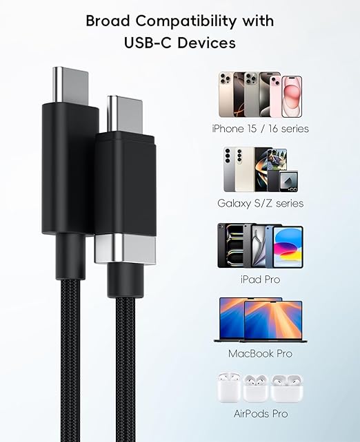 Magtame 2Pack USB C to USB C Cable 5FT, StayCable 60W Fast Charging Type-C Cable with Anti-Drop Magnetic Holder for Bedside, Desk, Car, Compatible with iPhone 17/16, Laptop