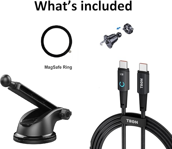 TRON Wireless Car Charger Mount, 15W Fast Charging, Auto-Clamping Dashboard/Windshield/Air Vent Phone Holder for iPhone, Android, not Compatible with Google Pixel