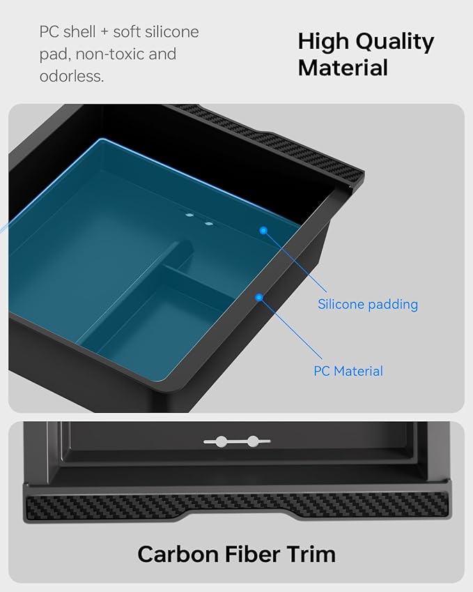 for Tesla New Model Y Juniper Center Console Organizer Tray Divided Storage Double Layer Space Slide smoothly Model Y 2025 2026 Accessorie - 4 PCS, Black