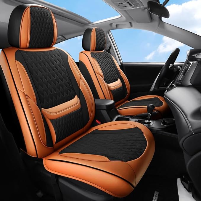 Car Seat Covers Full Set Custom Fit for Pontiac G3 2009-2010 - Premium Faux Leather with Lumbar Support | Breathable, Waterproof, Anti-Slip, Durable (Black&Brown,Full Set)