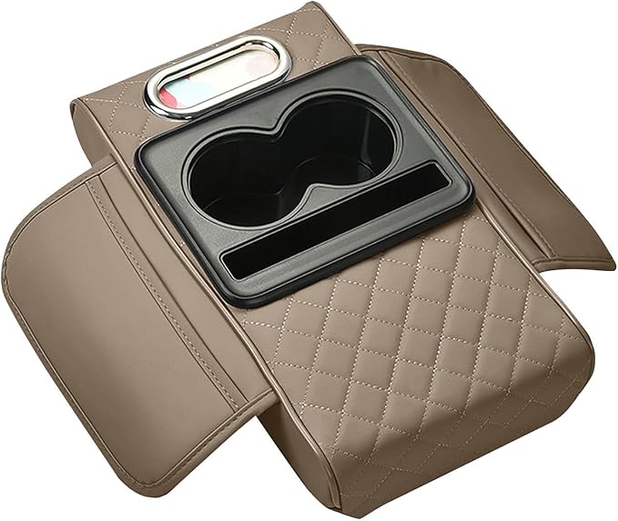 Car Armrest Cushion, 5-in-1 Center Console Cover with 2 Storage Bags Cup Holder, Cup Holder Tissue Slot Phone Slot for Car, Universal Car Armrest Box Cover Protection Pad for Most Vehicles (C)