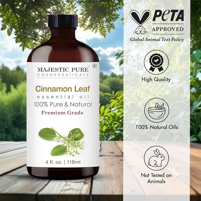 Majestic Pure Essential Oil with Glass Dropper - 100% Pure and Natural - Essential Oils for Diffuser, Aromatherapy, Soap and Candle Making, Cinnamon Essential Oil, Cinnamon Oil, 4 Fl Oz