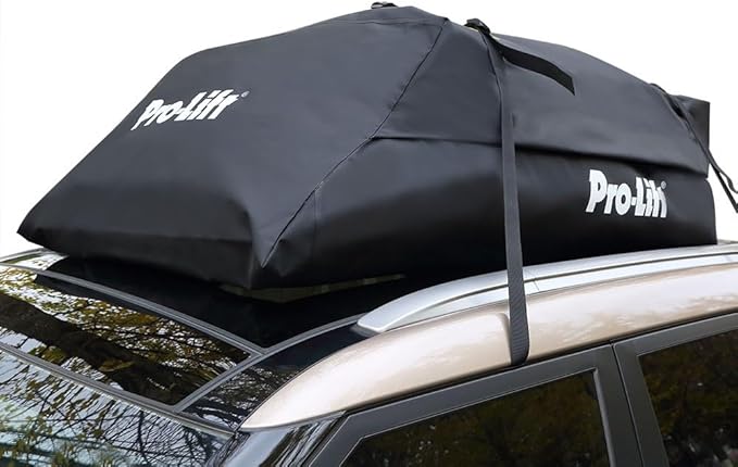 Pro-Lift Rooftop Cargo Carrier Waterproof – 15 Cubic Feet Softshell Roof Luggage Bag for All Cars with/Without Rack, Includes Anti-Slip Mat, Reinforced Straps, Door Hooks, Storage Bag