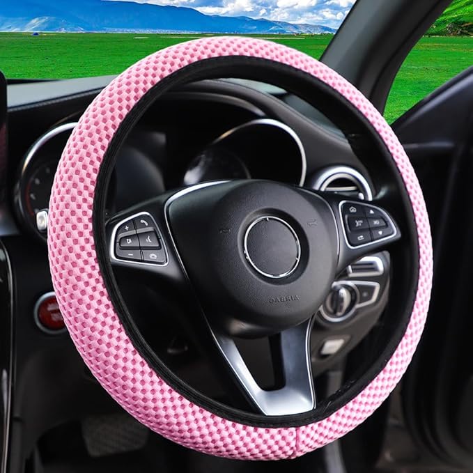 Hiflyer Car Steering Wheel Cover Women & Men, Universal 14.5-15 Inch Steering Wheel Covers, Soft Microfiber Car Wheel Cover Car Stuff Car Accessories Interior (Pink)