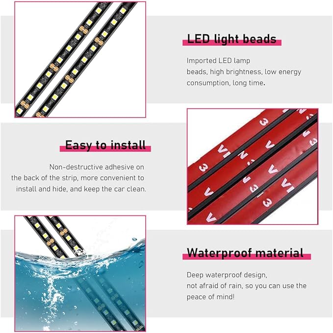 Car LED Strip Light, 24 LEDs RGB Neon Interior Atmosphere Lights, 12V Under Dash Ambient Night Light, Cigarette Lighter Auto Interior Decorative Lamp, Car Accessories (White)