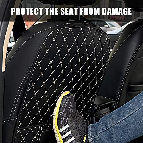 Kick Mats Back Seat Protector 2 Pack Car Back Seat Cover Premium Fabric Odor Free Protect Your Leather Seat with 2 Storage Pocket