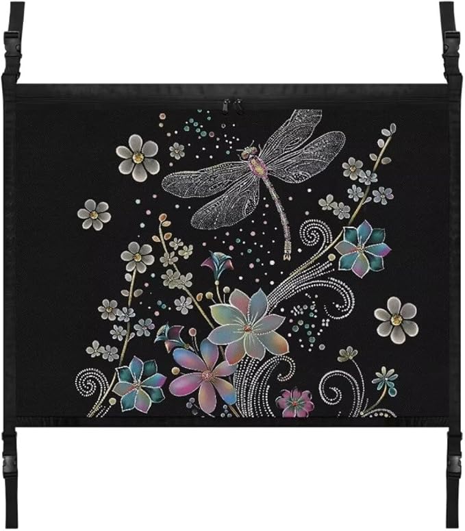 Car Roof Storage Bag Dragonfly Flower Print Car Organizer for Car Seat Premium Car Seat Organizer One Size Car Travel Accessories Suitable for Cars, SUVs