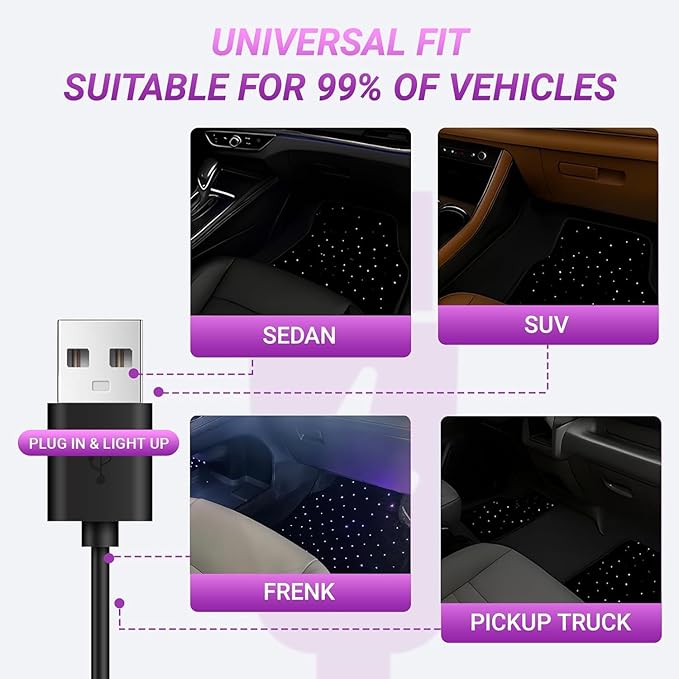 Starlinkmats LED Car Floor Mats - Black Automotive Carpet with App Control, Waterproof & Washable, Creates a Romantic Atmosphere for Dates