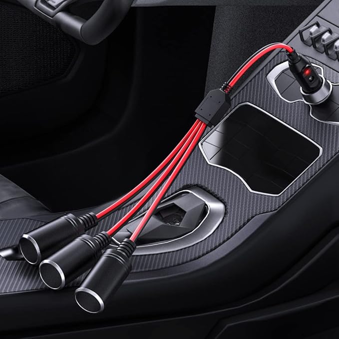 ELECTOP 1 to 3 Car Cigarette Lighter Socket Splitter Adapter Power Charger Port, 12V 24V Car Power Splitter 3-Way Plug Outlet Adapter, 12inch Cigarette Lighter Extension Cord Cable 16AWG with 15A Fuse