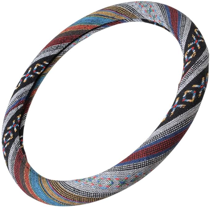 Carbella Woven Boho Bohemian Hippie Saddle Blanket Style Steering Wheel Cover for Women - Fits Most Standard Wheel Sizes 14.5 - 15 inch Woven Style - Aztec / Incan