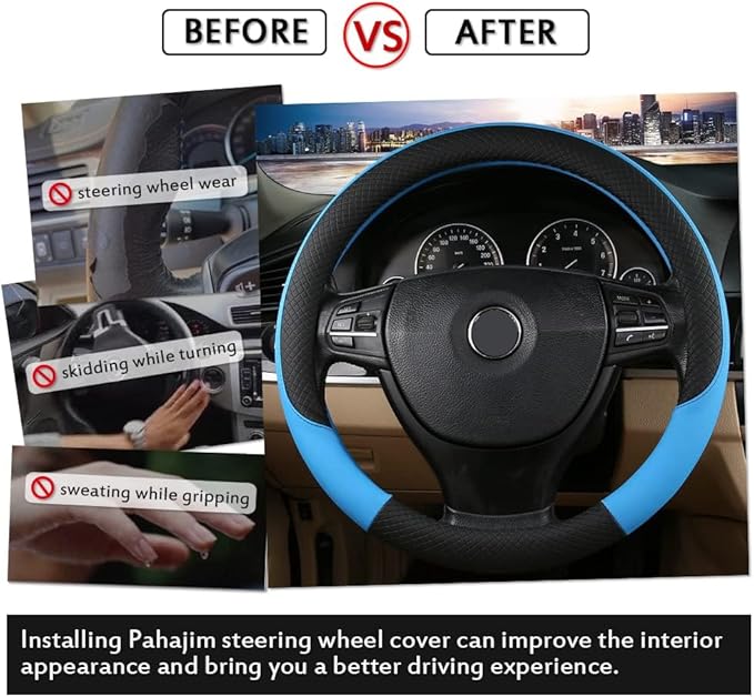 Pahajim Steering Wheel Cover Flat Bottom, D Shaped Car Steering Wheel Wrap PU Leather Anti Skid 14.5-15 Inch (37-38cm) Cubre Volantes Carros for Women Men (Red)