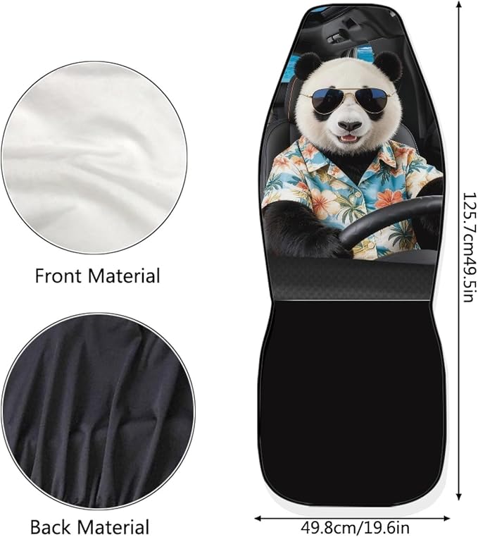 Panda Front Car Seat Cover Nonslip Auto Interior Accessories 2 Pcs Set Stretch Polyester Fabric Cover All-Season Protection Universal Fit for Most Cars SUV and Sedan