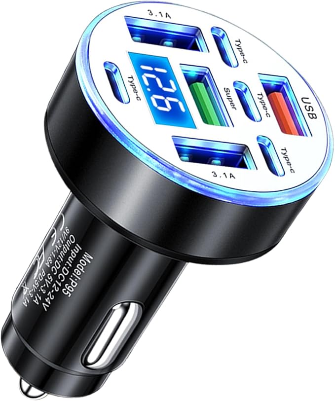 8 Port Car Charger Cigarette Lighter Adapter,Upgraded Car Charger Adapter with 25W USB Fast Charging & Voltage Monitoring,12/24V Cars Cigarette Lighter USB Chargers & Type-C Chargers