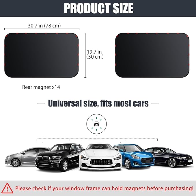 ZATOOTO Car Window Shade for Baby Car Privacy Shades Full Blackout Car Window Covers for Back Window Magnetic Side Window Shade Universal Cool Down Your Car Great for Traveling, Camping Privacy