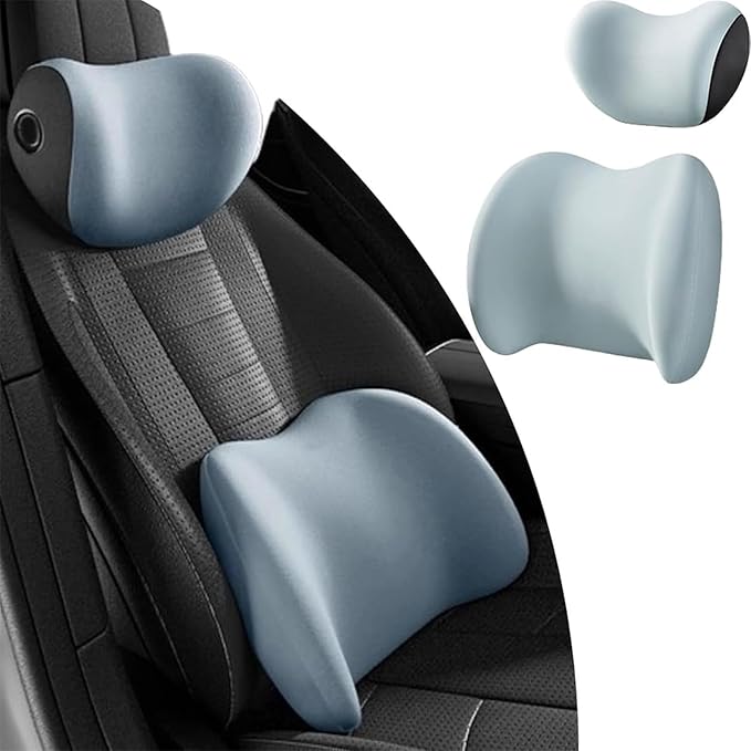 Headrest Lumbar Pillows Car Seat for Ford F150 2011-2025, Ergonomic Neck Back Support Cushion, Comfortable Breathable Washable Cover, Memory Foam, Blue