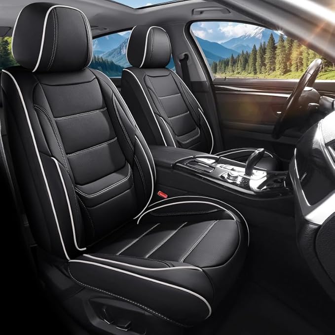 Car Seat Covers Custom Fit for Chevrolet/Chevy Bolt 2016-2026 , Premium Faux Leather Waterproof Car Seat Protectors with Lumbar Support, Breathable Anti-Slip Easy to install(Black&White,Full set)