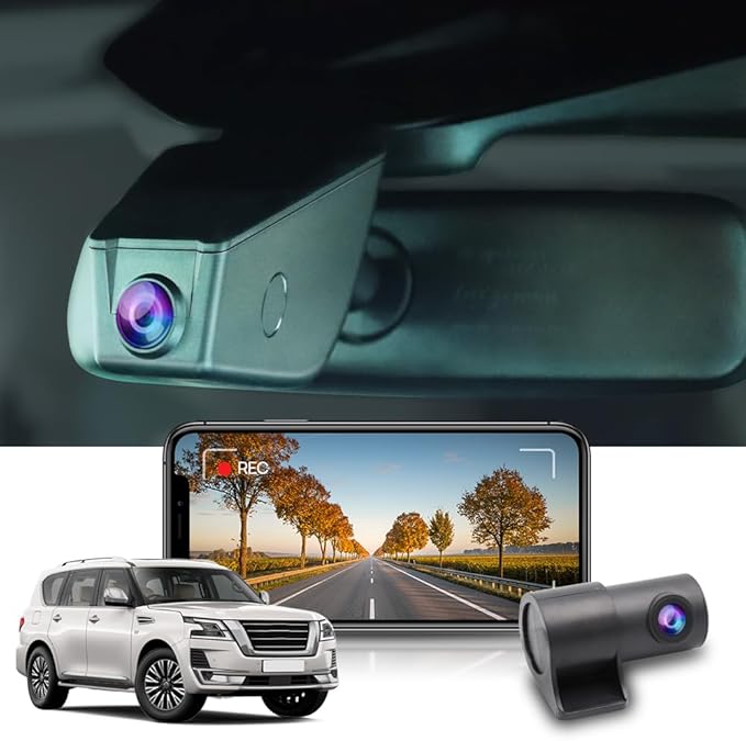 Fitcamx Front 4K+Rear 1080P Dash Cam Adapts for Nissan Armada 2017-2023 & Infiniti QX56 (Has Auto Dimming), OEM Look, Dual HD Video, WiFi & APP, Loop Recording, G-Sensor, Easy to Use, 128GB Card