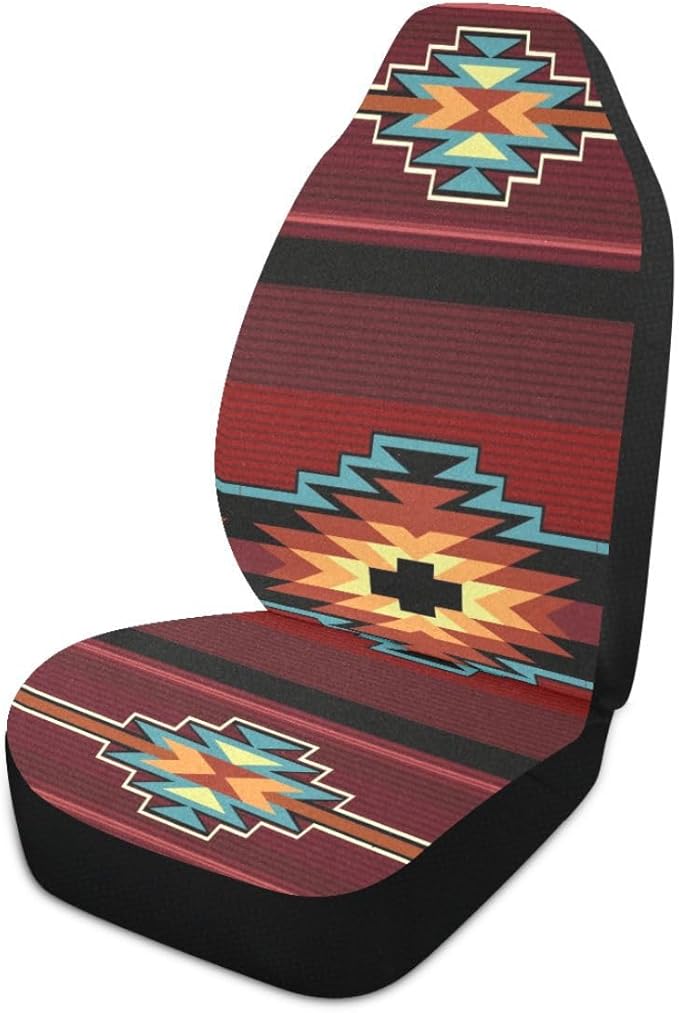 Native American Tribal Car Seat Covers Set of 2,Southwest Native Aztec Red Print Navajo Design Universal Auto Front Seat Cushion Protector for Women Men Cute Car Accessories Fit for Car Truck