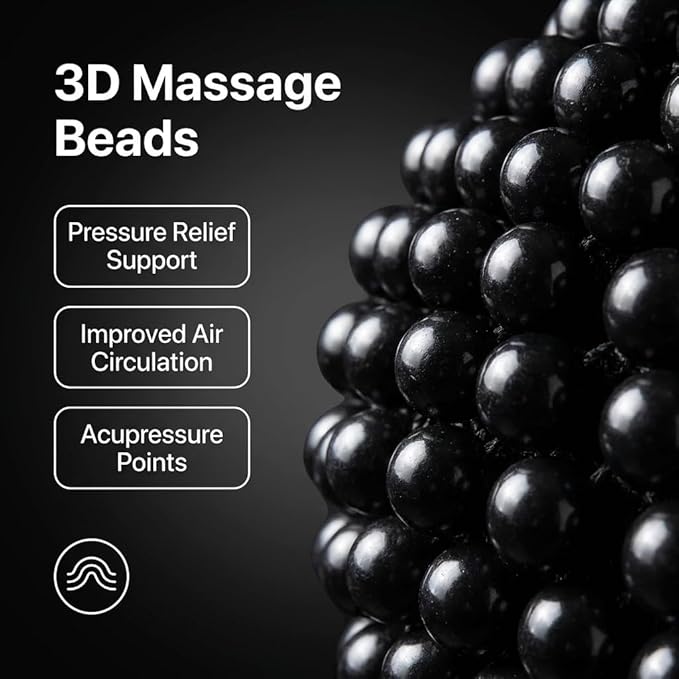 Beaded Car Seat Cover – Wooden Bead Massage Support with Breathable Cooling Mesh – Universal Fit for Sedan, SUV & Truck (1 Pack, Royal Black)